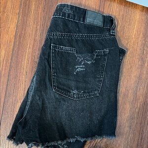 American Eagle Black Distressed Mom Shorts